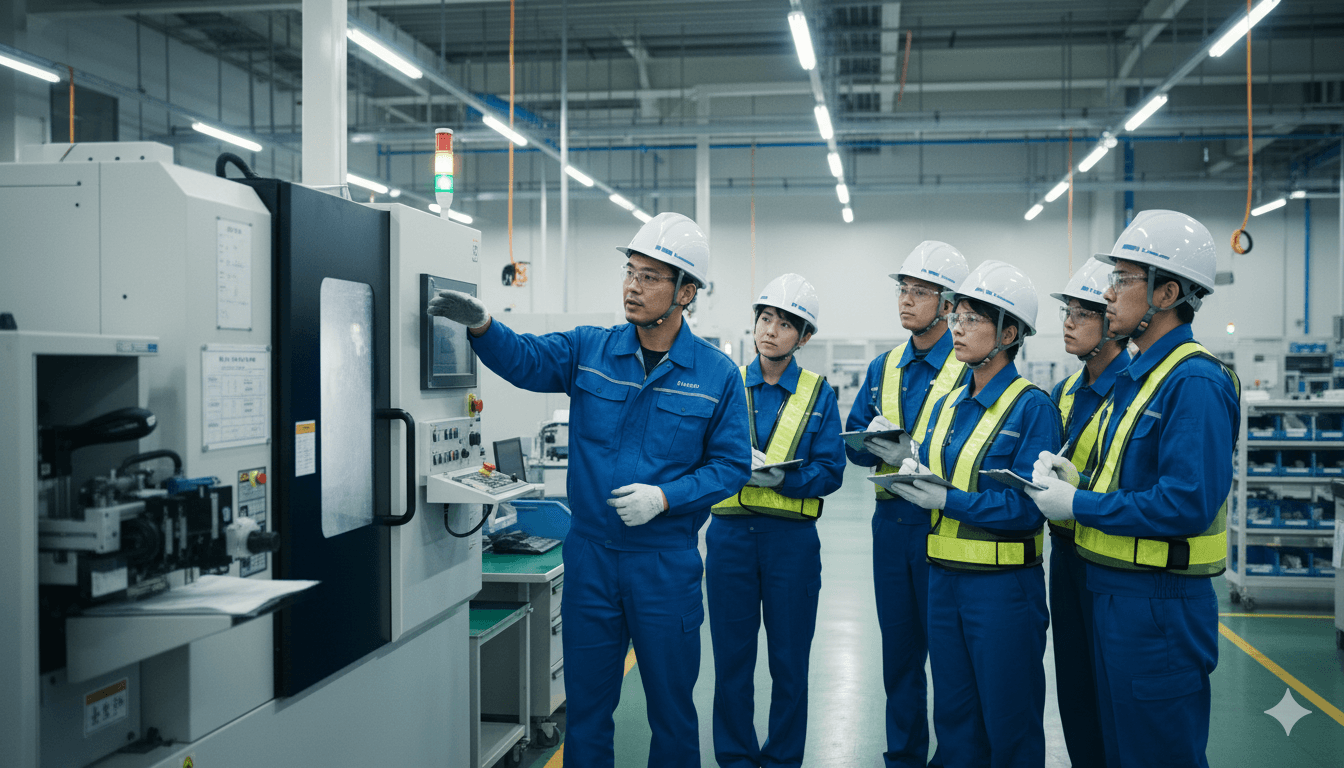 製造業での実務指導シーン